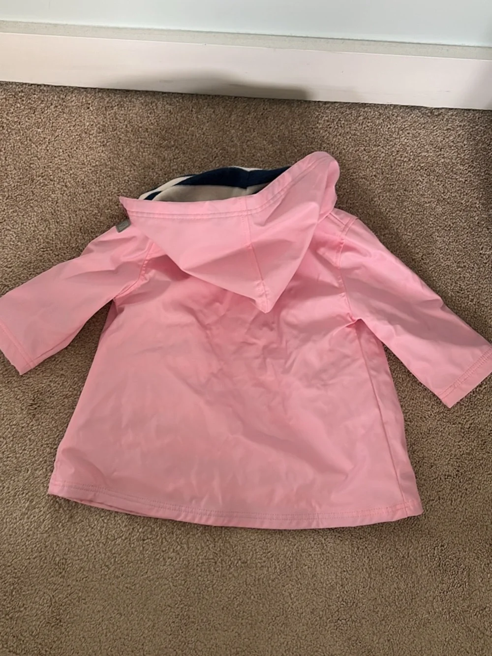 Hatley Girls Pink & Navy Button-Up Rain Jacket | Size 2Y